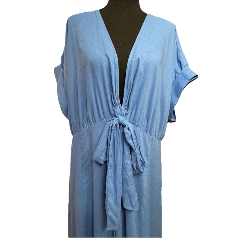 Maeve By Anthropologie Dress 16W Midi Tie Front Button Down Coastal Linen Blend - Picture 3 of 12
